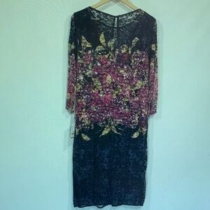 Leslie Fay Black and Pink Floral Long Sleeve Dress